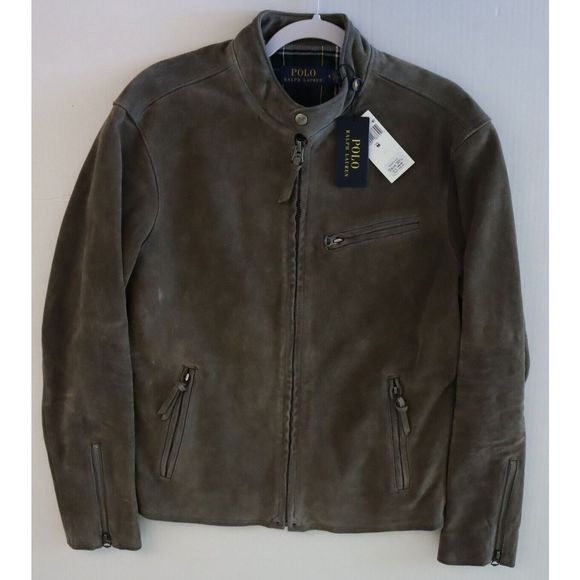 Polo Ralph Lauren 710777341001 Men's Sz M Gray Suede Café Racer Jacket $698 - Picture 9 of 14